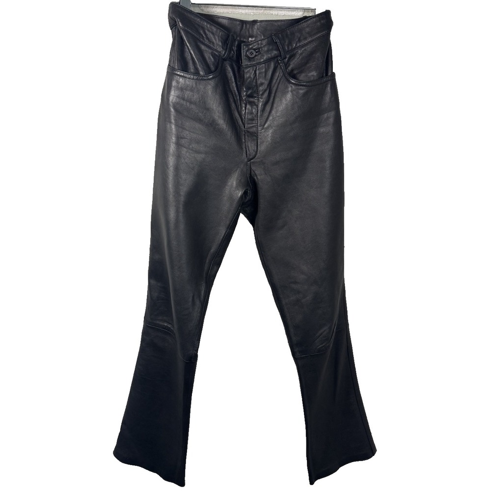 VTG Black Leather Pants Soft Lined Pockets‎ Biker Core Rem Garson Women's Small